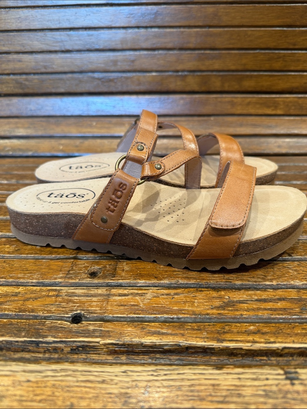 Taos Tan Leather Double-Strap Comfort Sandals - Picture 2 of 4